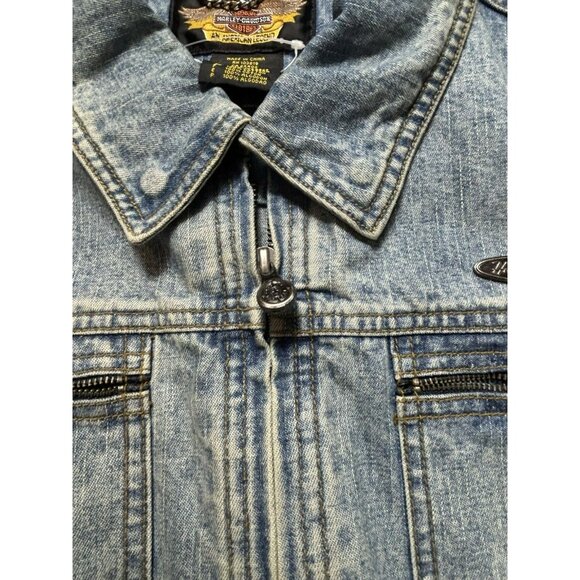 Harley Davidson Womens Jacket Size XL Blue Trucker Biker Denim Jean Pearls Y2K - Picture 5 of 10